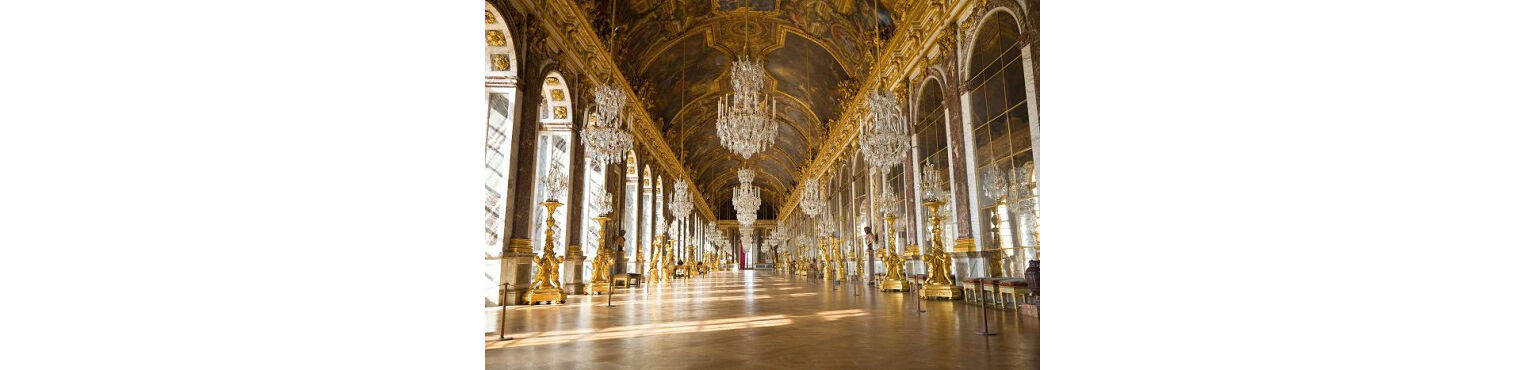 The Hall of Mirrors at the Palace of Versailles in France